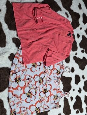 Cable & Gauge Coral Pink Knit Cardigan with Floral Tank